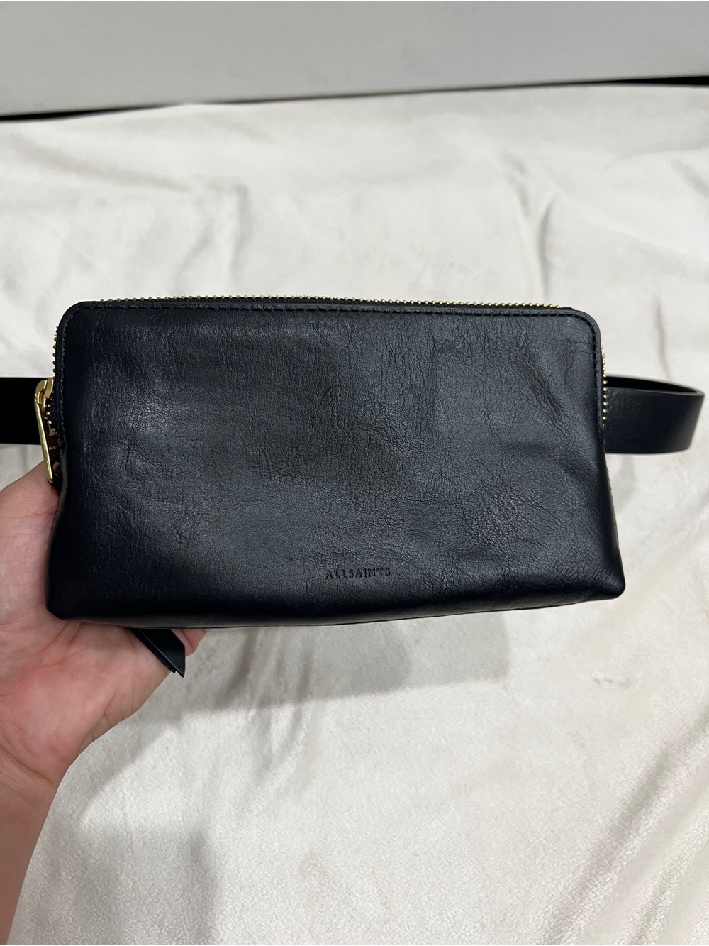 AllSaints Women's Black Leather Zip Belt Bag